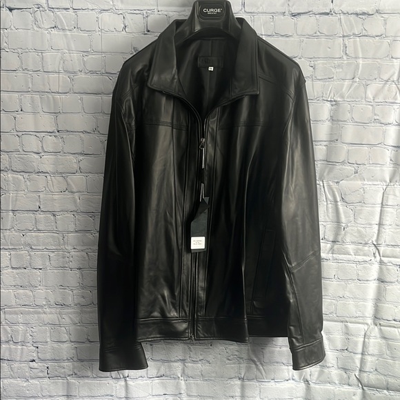 Italian Black Leather Zip Up Jacket Made by CURGÈ Mens size 2XL NWT #9 - Picture 1 of 10